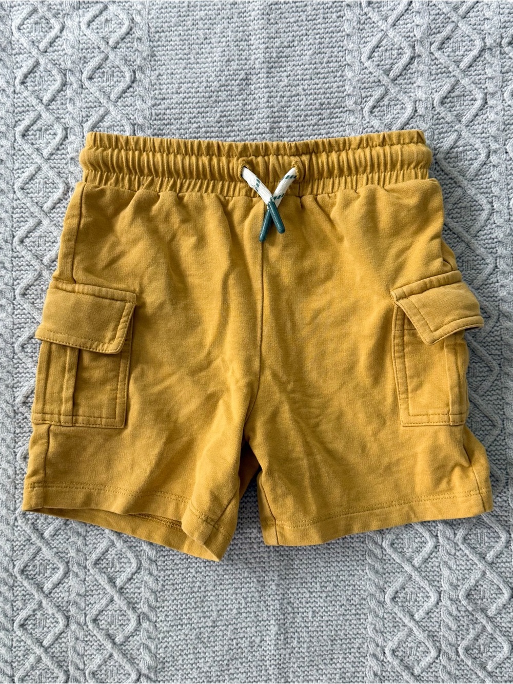 Boys Mustard Cargo Shorts with Drawstring Elastic Waist